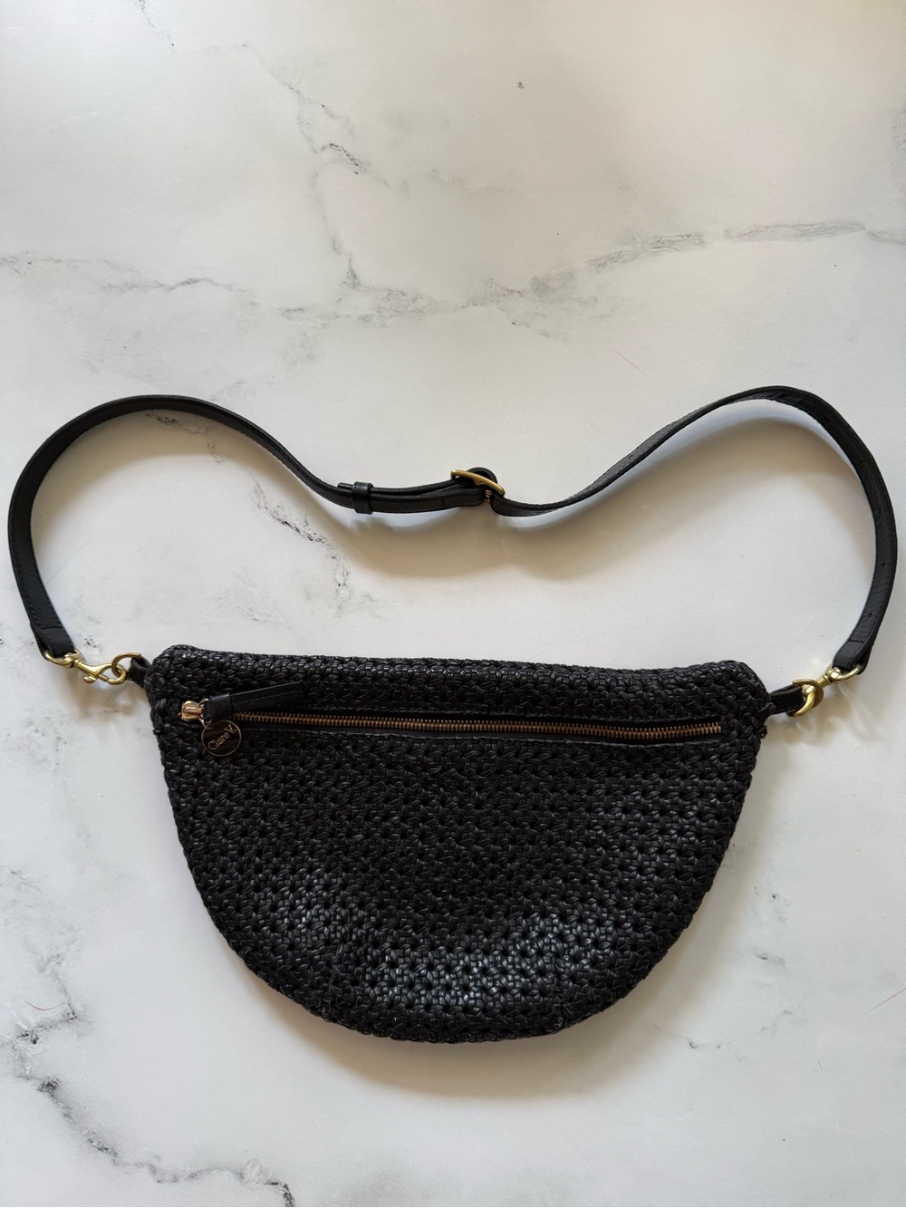 Clare V Grande Fanny Black Woven Crossbody with Gold Hardware - Picture 3 of 6